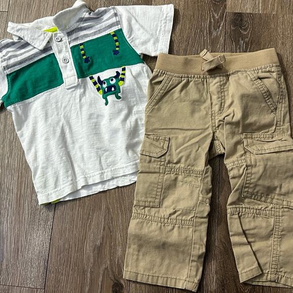 Gymboree Boys 2T Monstropolis Polo & 18-24M Pull-On Khakis Outfit Set - EUC - Picture 1 of 6